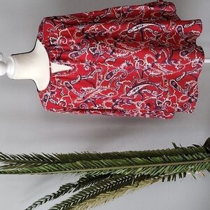 Cato red paisley blouse with v front cutout and shoulder cutouts NWT